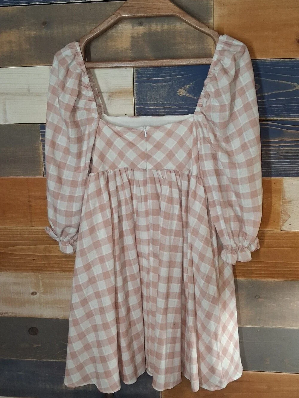 Storia Square Neck Gingham Minidress NWT M Rose/White